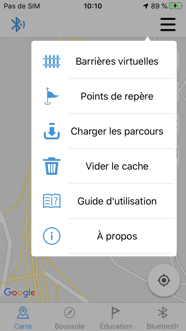 Canicom-GPS-app-menu